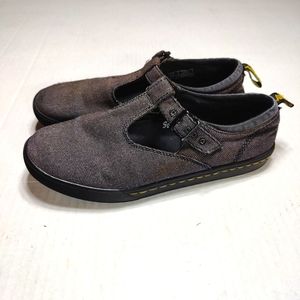 Dr. Martens Women's Winona T Strap Mary Jane Grayish Brown Canvas Flats Size 9